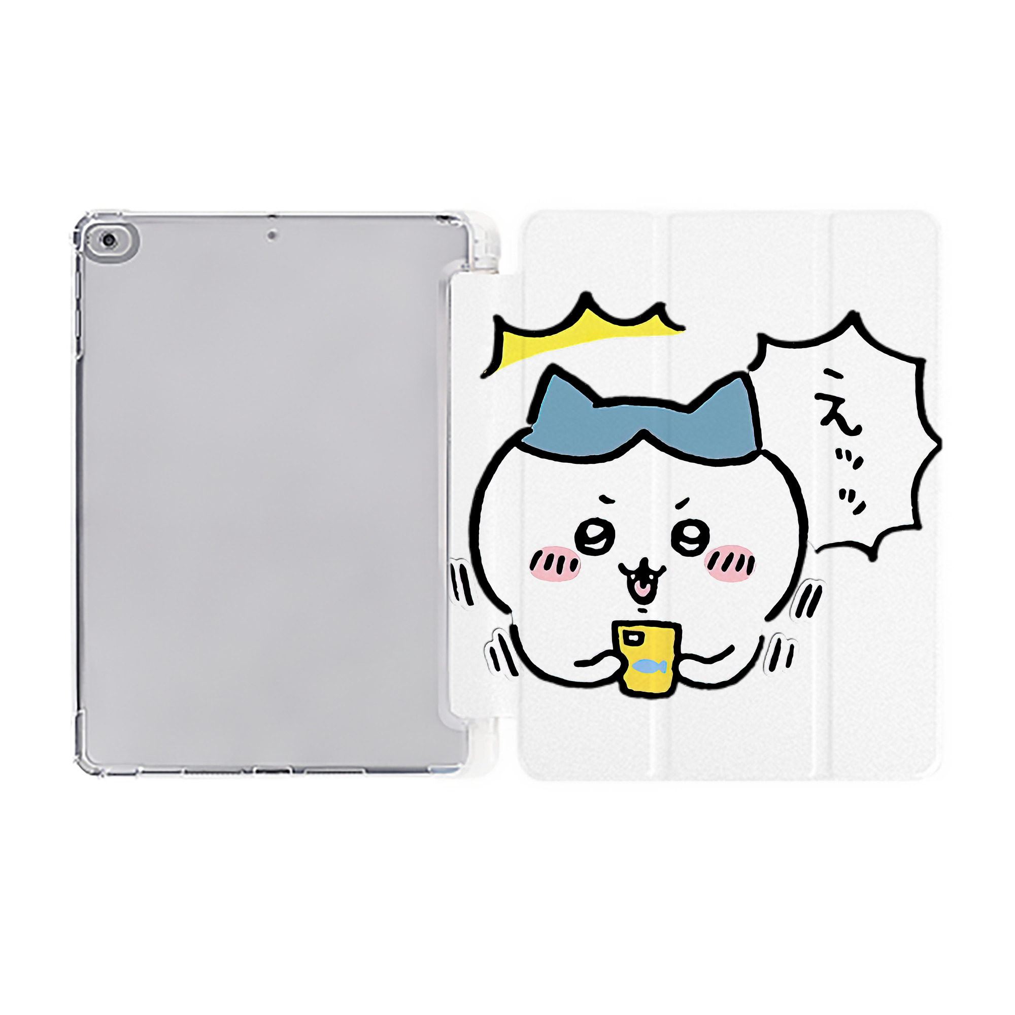 （画像用） ちいかわ ハチワレ Chii-kawa hachiware IPad ケース ペン収納付き 三つ折りスタンド PUレザー×シリコン 対応機種9.5/10.5/10.9インチ